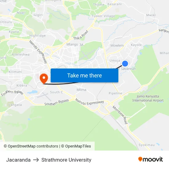 Jacaranda to Strathmore University map