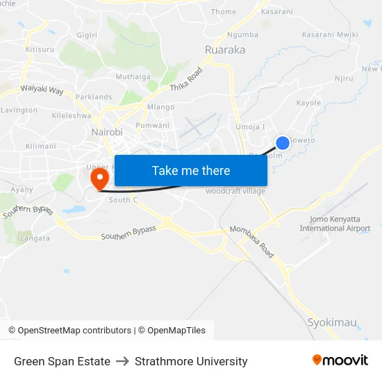 Green Span Estate to Strathmore University map