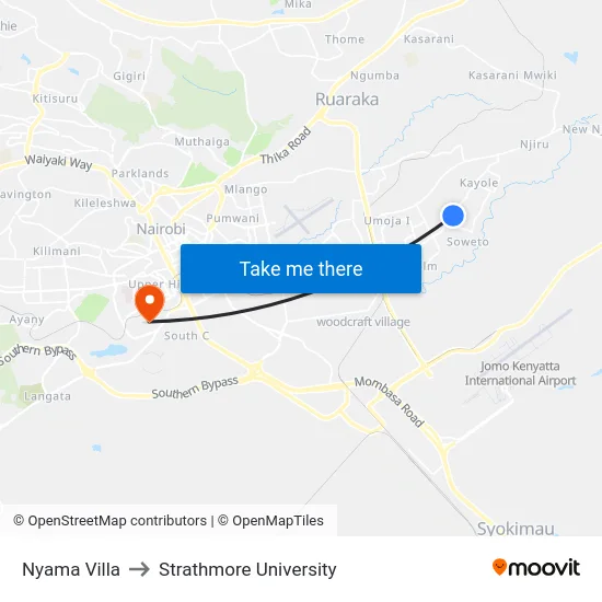 Nyama Villa to Strathmore University map