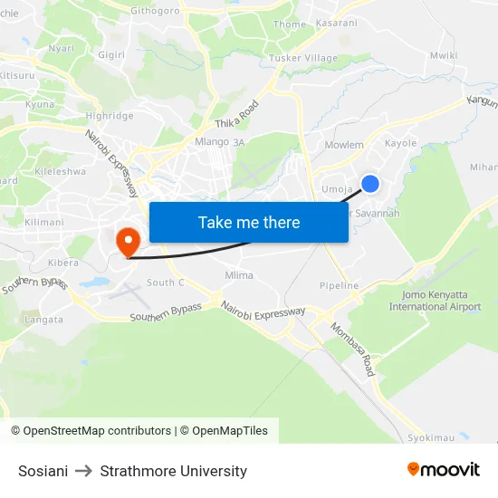 Sosiani to Strathmore University map