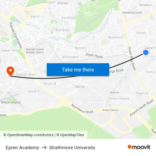 Epren Academy to Strathmore University map