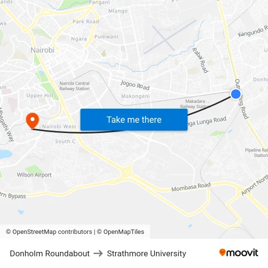 Donholm Roundabout to Strathmore University map