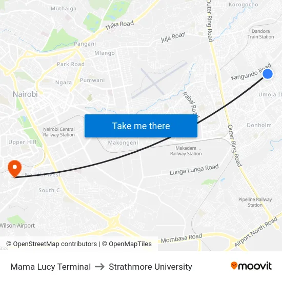 Mama Lucy Terminal to Strathmore University map