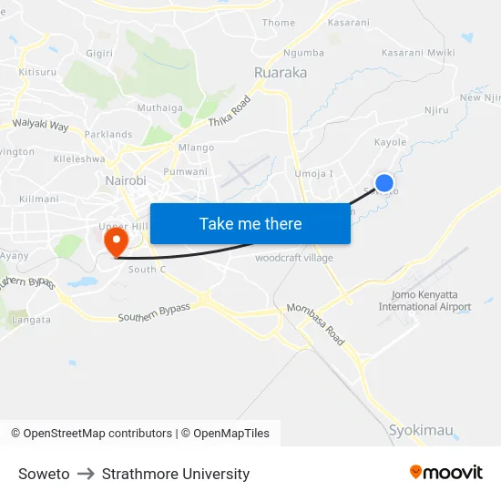 Soweto to Strathmore University map