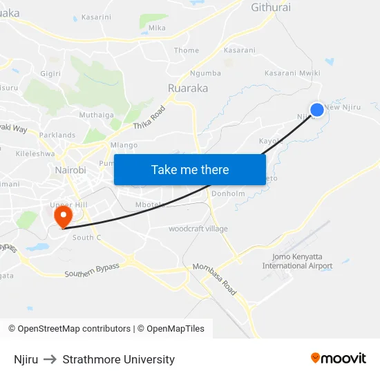 Njiru to Strathmore University map