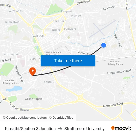 Kimathi/Section 3 Junction to Strathmore University map