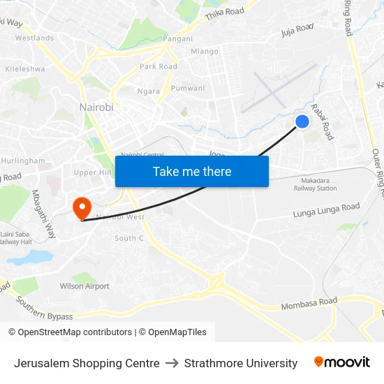 Jerusalem Shopping Centre to Strathmore University map