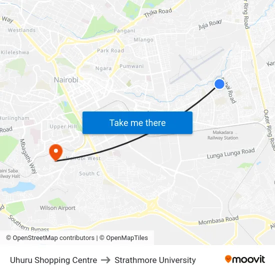 Uhuru Shopping Centre to Strathmore University map