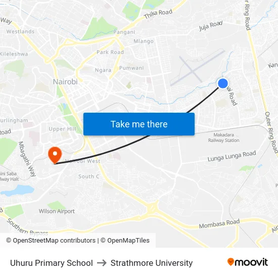 Uhuru Primary School to Strathmore University map