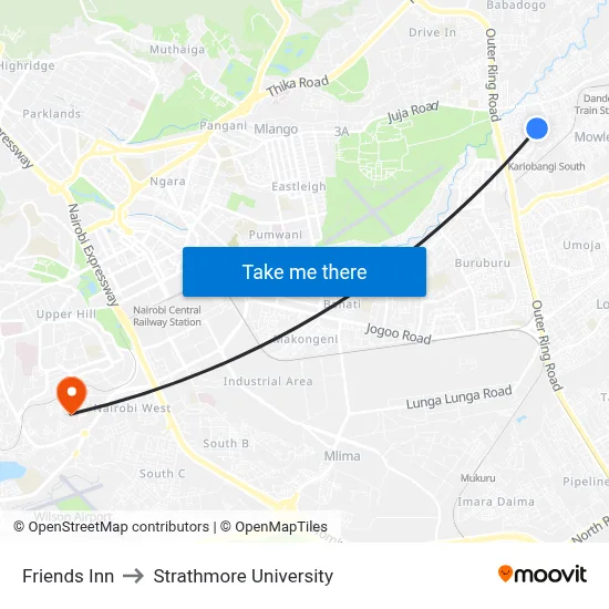 Friends Inn to Strathmore University map