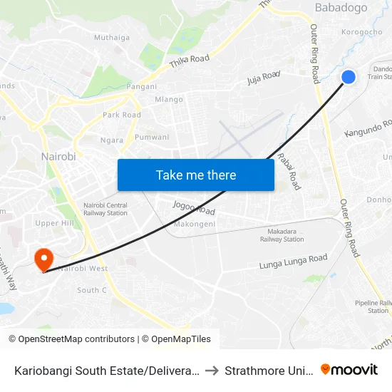 Kariobangi South Estate/Deliverance Church to Strathmore University map