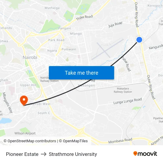 Pioneer Estate to Strathmore University map
