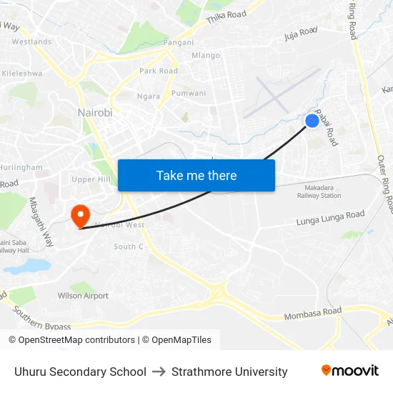 Uhuru Secondary School to Strathmore University map