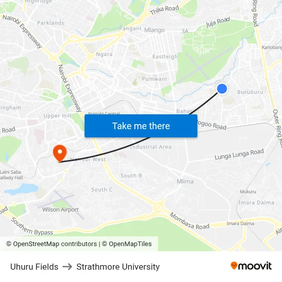 Uhuru Fields to Strathmore University map