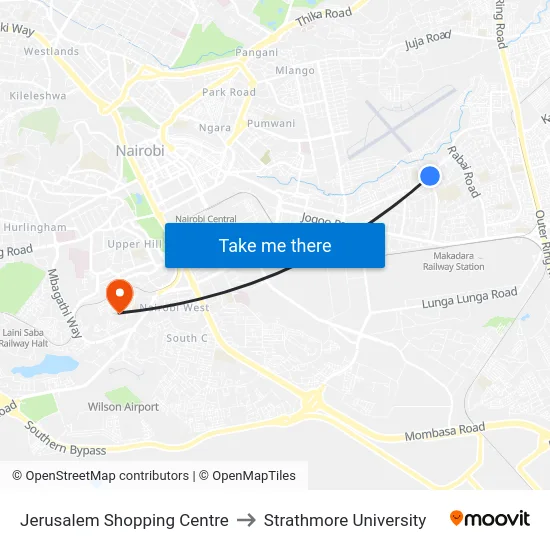 Jerusalem Shopping Centre to Strathmore University map