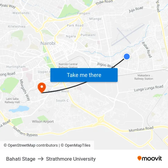 Bahati Stage to Strathmore University map