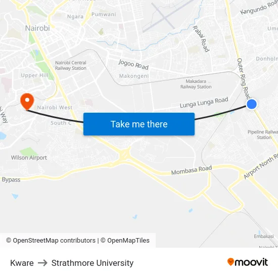 Kware to Strathmore University map