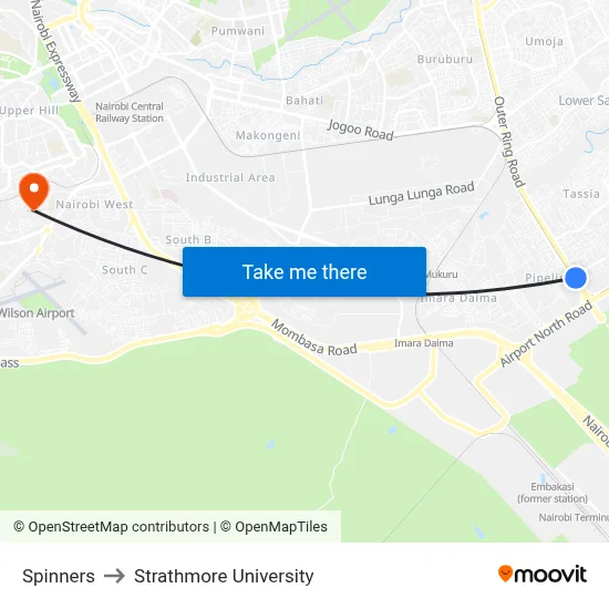Spinners to Strathmore University map