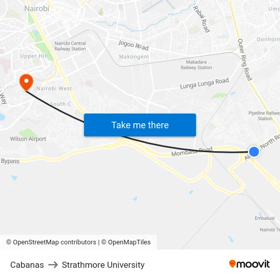 Cabanas to Strathmore University map