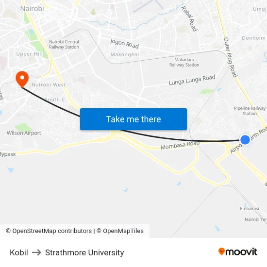 Kobil to Strathmore University map