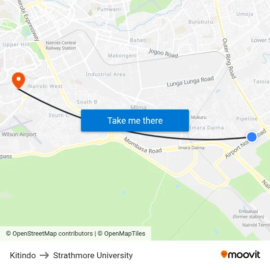 Kitindo to Strathmore University map