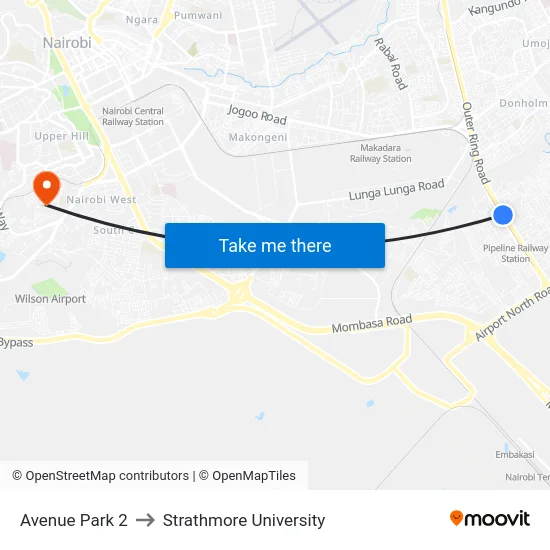 Avenue Park 2 to Strathmore University map
