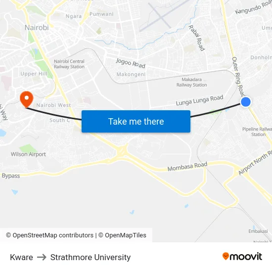Kware to Strathmore University map
