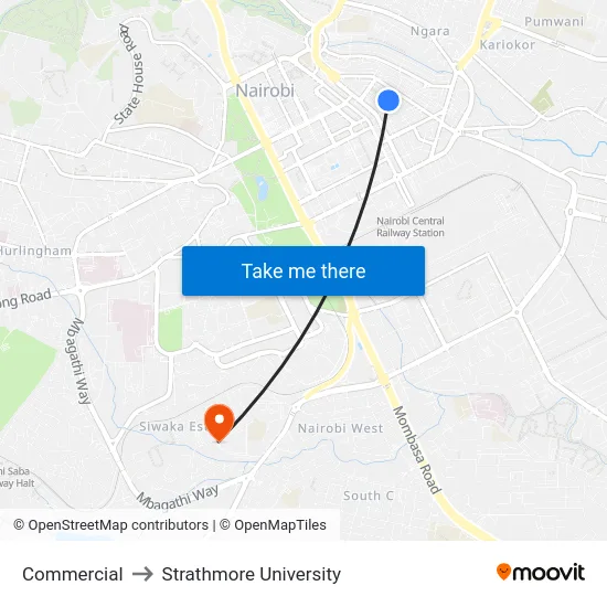 Commercial to Strathmore University map