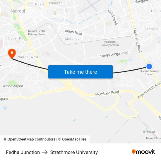 Fedha Junction to Strathmore University map