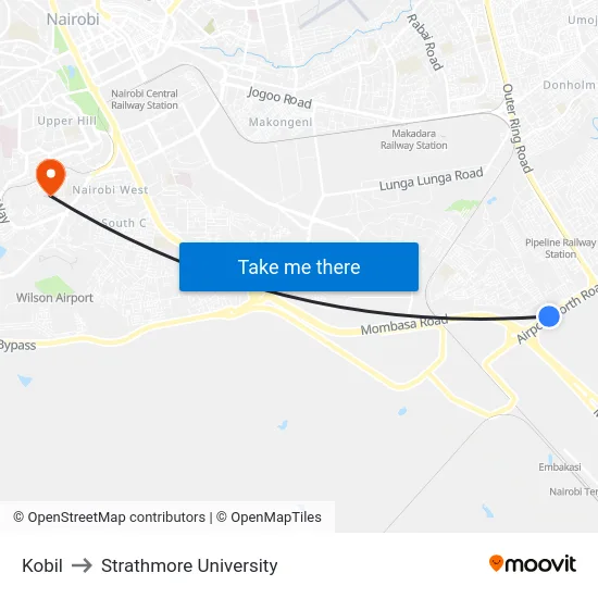 Kobil to Strathmore University map