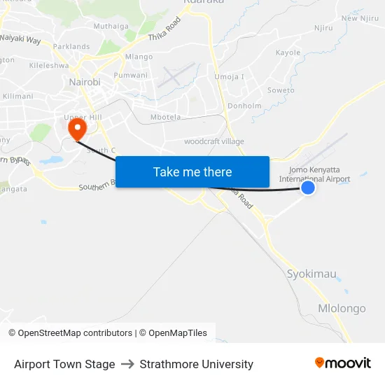 Airport  Town Stage to Strathmore University map