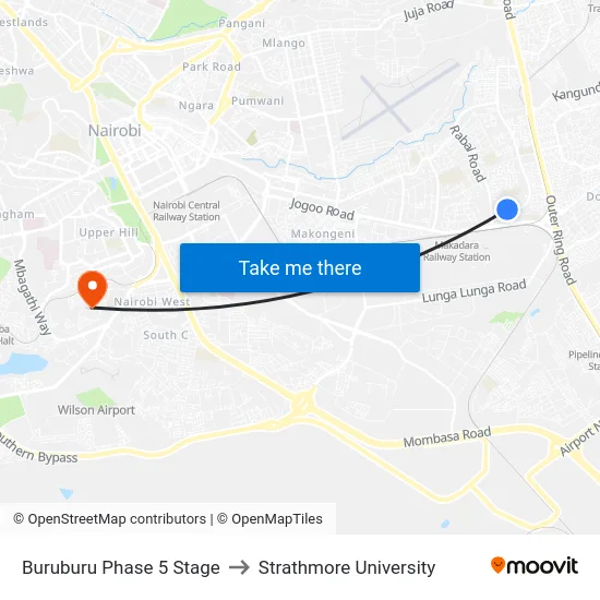 Buruburu Phase 5 Stage to Strathmore University map