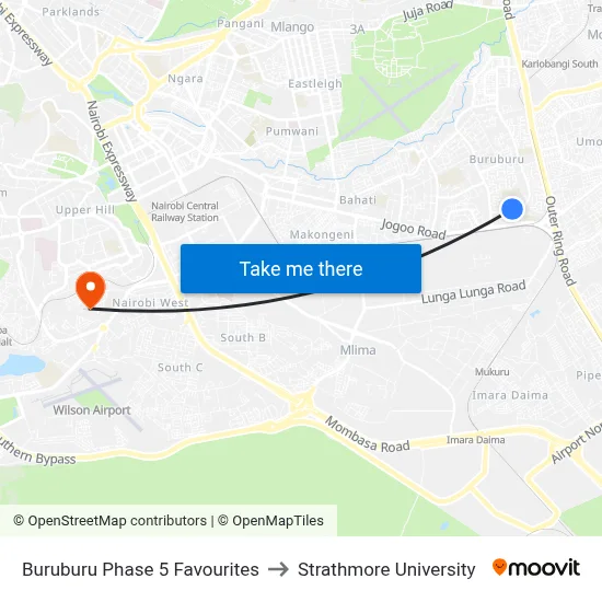Buruburu Phase 5 Favourites to Strathmore University map