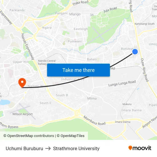 Uchumi Buruburu to Strathmore University map