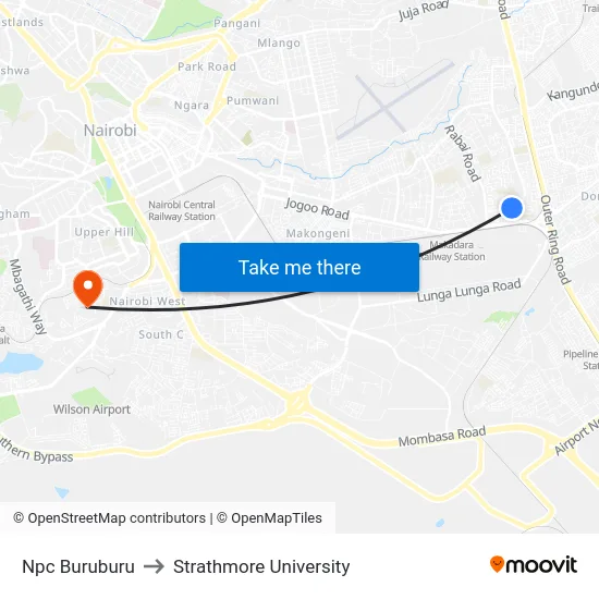 Npc Buruburu to Strathmore University map