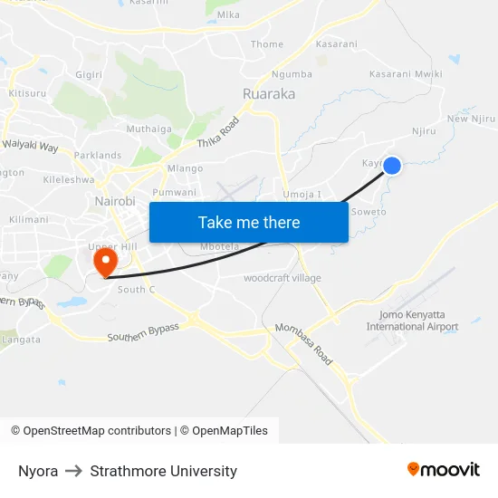 Nyora to Strathmore University map