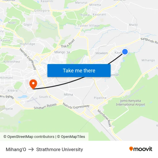 Mihang'O to Strathmore University map