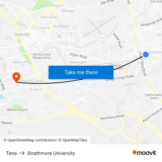 Tena to Strathmore University map