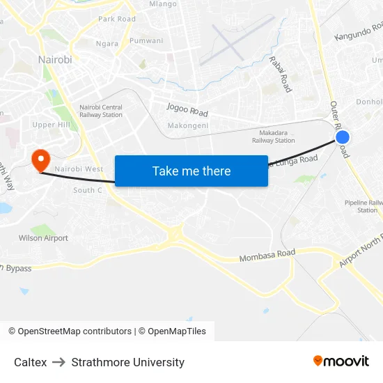 Caltex to Strathmore University map