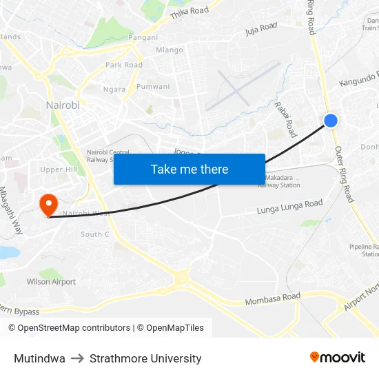 Mutindwa to Strathmore University map