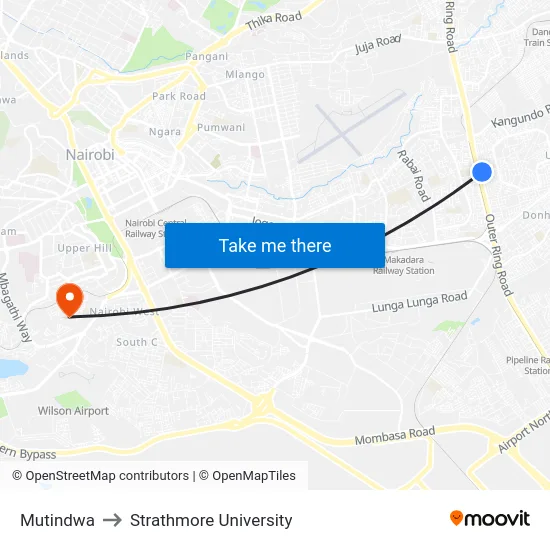 Mutindwa to Strathmore University map