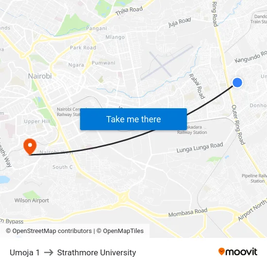 Umoja 1 to Strathmore University map