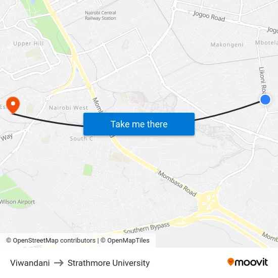 Viwandani to Strathmore University map