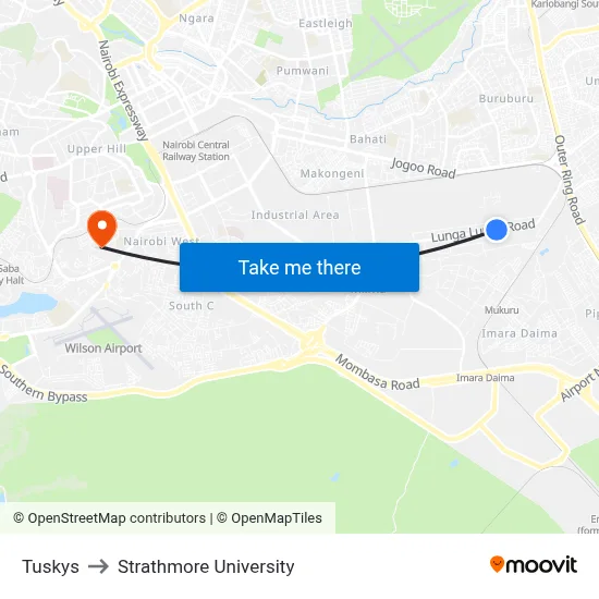 Tuskys to Strathmore University map