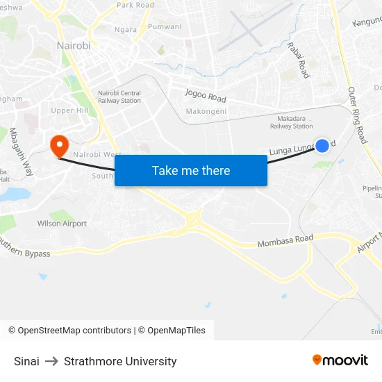 Sinai to Strathmore University map