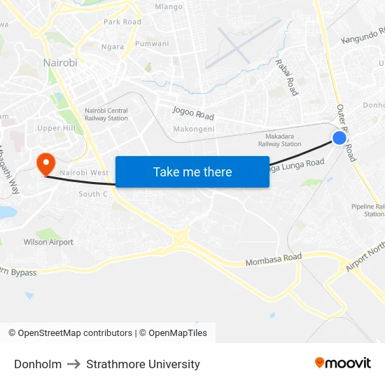 Donholm to Strathmore University map