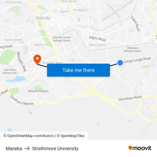 Mareba to Strathmore University map
