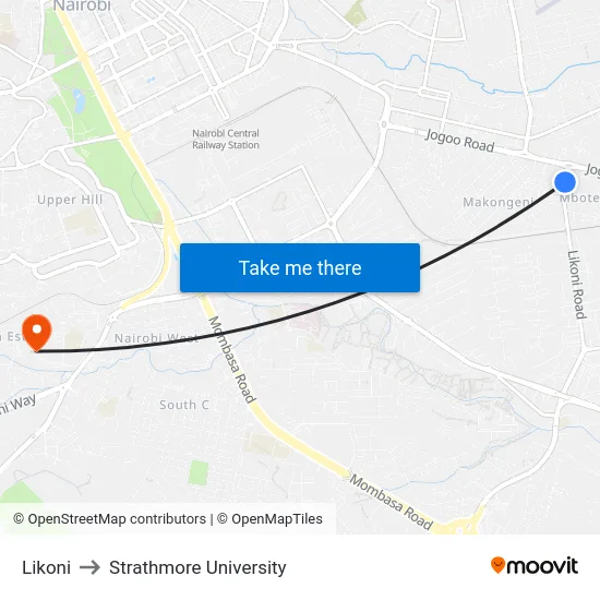 Likoni to Strathmore University map