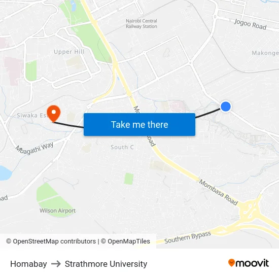 Homabay to Strathmore University map