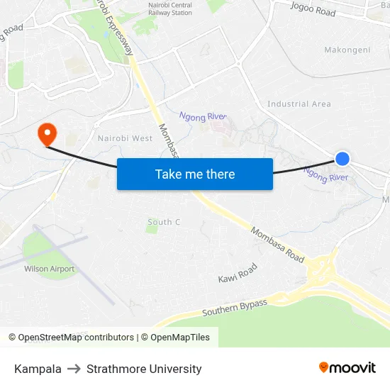 Kampala to Strathmore University map